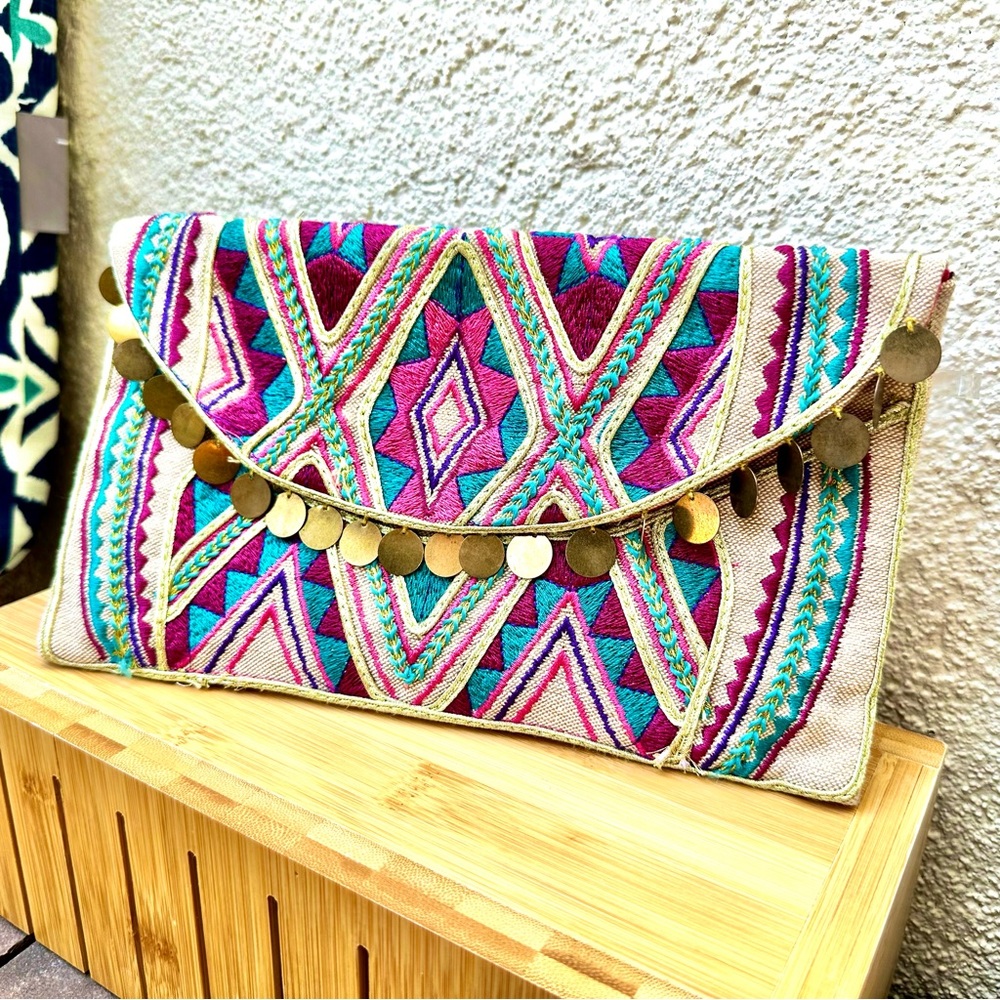 Bohemian Coin Trim Clutch